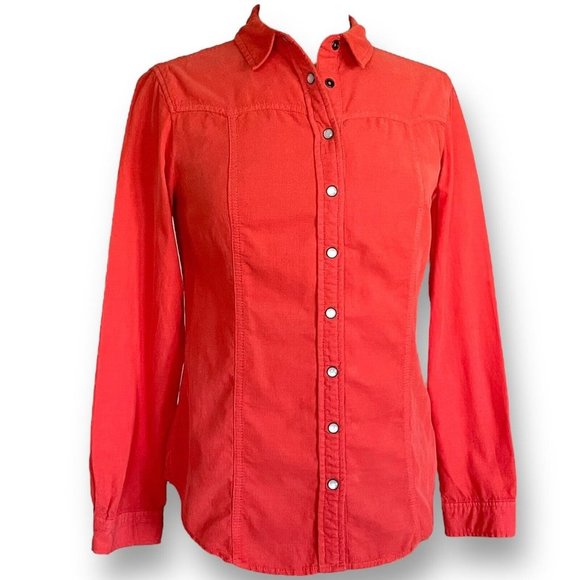 Holding Horses Womens Coral Pearl Snap Shirt Sz 0 Western Corduroy Anthropologie - Picture 2 of 8